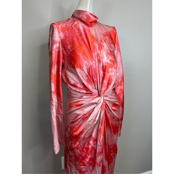 Alexandra Alonso Rojas mockneck silk draped gown in red ice dye Size US6 $1448 - Picture 11 of 13